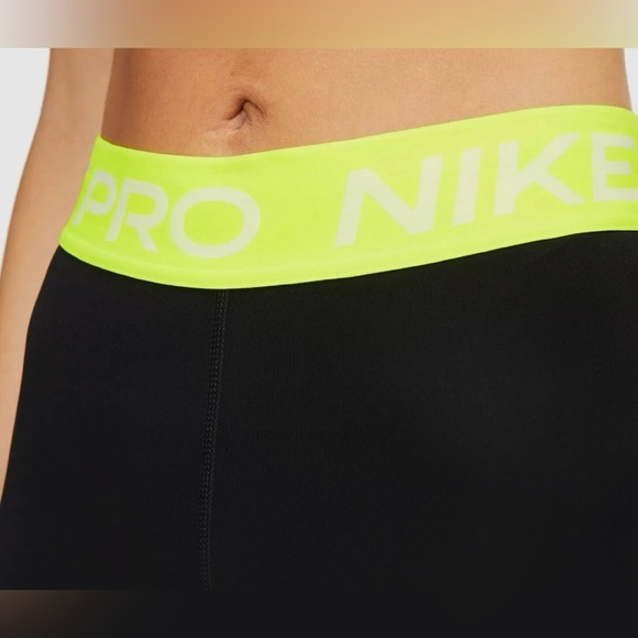 Nike Women's Pro 365 Black/Volt Mid Rise  ankle Leggings - Picture 3 of 7
